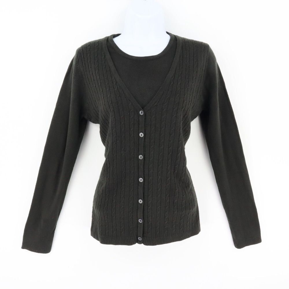 White Stag Sweater Built-In‎ Tank Womens Size S Black Button Front Long Sleeve